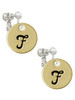 Large Gold Tone Disc Letter - F - 3/4'' Clip On Earrings