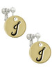 Large Gold Tone Disc Letter - J - 3/4'' Clip On Earrings
