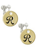 Large Gold Tone Disc Letter - R - 3/4'' Clip On Earrings