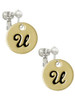 Large Gold Tone Disc Letter - U - 3/4'' Clip On Earrings