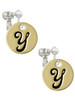 Large Gold Tone Disc Letter - Y - 3/4'' Clip On Earrings