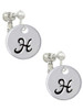 Large Script Letter - H - 3/4'' Disc - Clip On Earrings