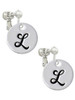 Large Script Letter - L - 3/4'' Disc - Clip On Earrings