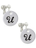 Large Script Letter - U - 3/4'' Disc - Clip On Earrings