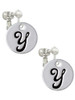 Large Script Letter - Y - 3/4'' Disc - Clip On Earrings