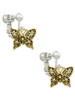 Small Gold Tone Antiqued Crystal Butterfly Clip On Earrings