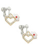 Small Gold Tone Crystal Heart with Nurse Hat Clip On Earrings