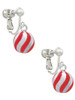 3-D Red and Striped Ornament Clip On Earrings