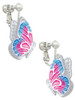 Large Translucent Hot Pink & Blue Flying Butterfly Clip On Earrings
