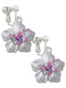 Pink & Purple Butterfly on Large Flower Clip On Earrings