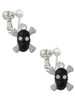 Small Black Resin Skull with Clear Crystals Clip On Earrings
