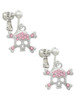 Skull and Crossbones with Pink Crystals Clip On Earrings