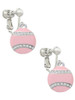Pink Softball with Clear Crystal Stitching Clip On Earrings