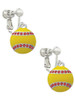 Optic Yellow Softball with Red Crystal Stitching Clip On Earrings