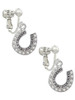 Beaded Clear Crystal Horseshoe with Good Luck Clip On Earrings