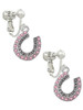 Beaded Pink Crystal Horseshoe with Good Luck Clip On Earrings