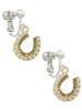 Beaded Clear Crystal Gold Tone Horseshoe with Good Luck Clip On Earrings