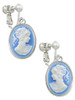 Small Blue Oval Cameo Clip On Earrings