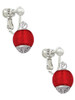 12mm Scarlett Red Roller Spinner with Silver Tone Lining Glass Spinner Clip On Earrings