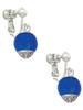 12mm Capri Blue Roller Spinner with Silver Tone Lining Glass Spinner Clip On Earrings