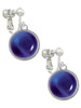 Round - Imitation Cat's Eye - Blue - Clip On Earrings