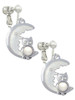 Large Imitation Pearl Owl Sitting on White Moon Clip On Earrings