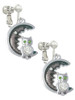 Large Crystal Owl Sitting on Black Moon Clip On Earrings