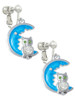 Large Clear Crystal Owl on Hot Blue Moon Clip On Earrings