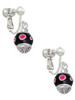 Hot Pink Dots on Black Spinner Clip On Earrings