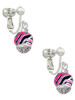 Wide Hot Pink Zebra Print Band Spinner Clip On Earrings