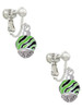 Wide Lime Green Zebra Print Band Spinner Clip On Earrings