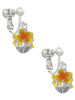 Hot Yellow and Orange Plumeria Flowers Spinner Clip On Earrings