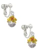 Hot Yellow & Orange Plumeria Flowers Spinner Clip On Earrings