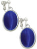 Oval - Imitation Cat's Eye - Blue - Clip On Earrings