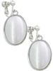 Oval - Imitation Cat's Eye - White - Clip On Earrings