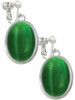 Oval - Imitation Cat's Eye - Green - Clip On Earrings