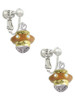 Tan Center with Clear Crystals Gold Tone Spinner Clip On Earrings