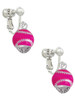 Hot Pink Softball with Silver Tone Stitching Spinner Clip On Earrings