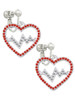 Large Red Crystal Heart with Clear Heartbeat Clip On Earrings