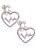 Large Pink Crystal Heart with Clear Heartbeat Clip On Earrings
