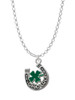 Good Luck Horseshoe with Green Four Leaf Clover Charm Necklace