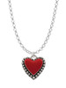Red Enamel Heart with Beaded Border Charm Necklace