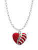 Striped Red Enamel Heart with Beaded Decoration Charm Necklace