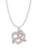 Heart Outline with Pink Ribbon Looping Through Charm Necklace