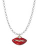 Small Gold Tone Translucent Red Lips Charm Necklace
