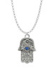 Hamsa Hand with Blue Crystal Charm Necklace