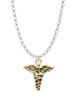 Gold Tone Caduceus Charm Necklace