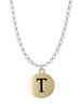 Capital Gold Tone Letter - T - Pebble Disc - Charm Necklace