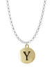 Capital Gold Tone Letter - Y - Pebble Disc - Charm Necklace