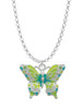Large Lime Green & Blue Butterfly Charm Necklace